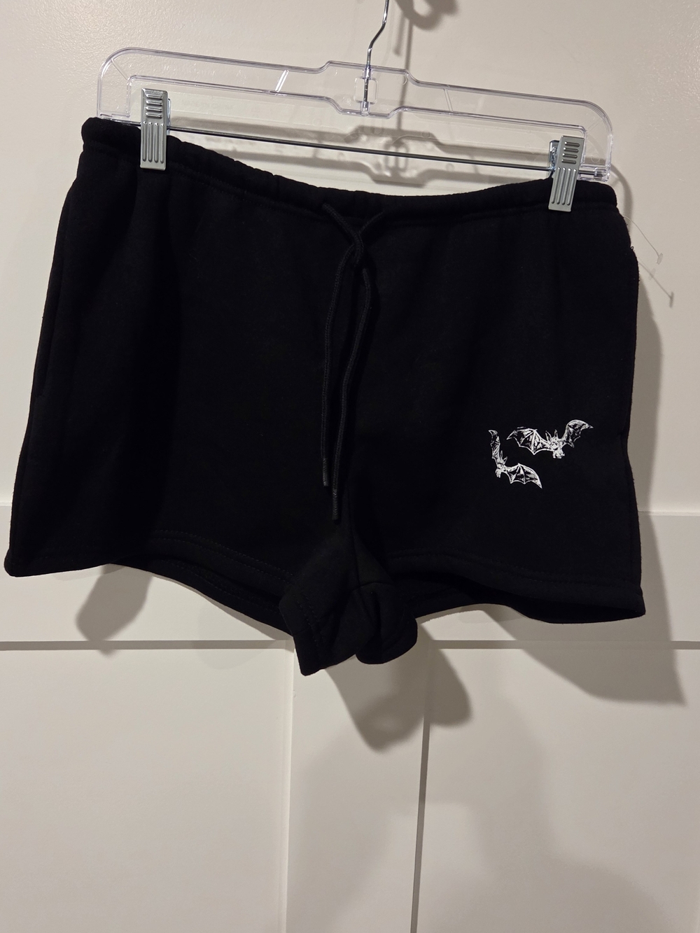 Black Fleece Lounge/Sleep Shorts with White Bat Detail